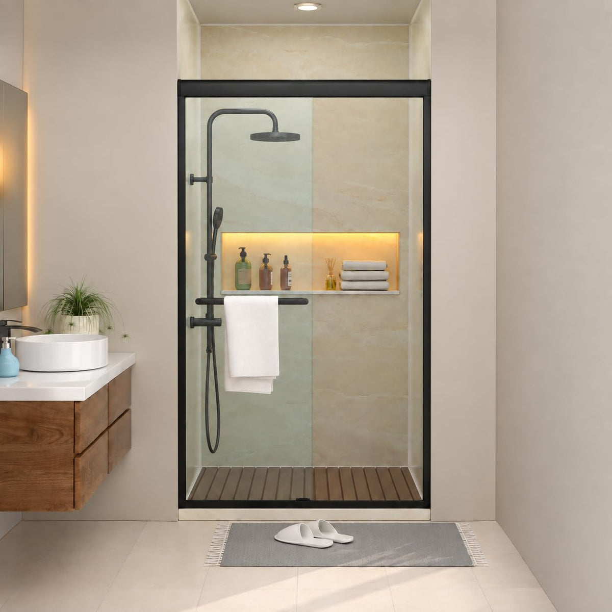 Dcolora DC-SD263665 matte black double sliding shower door — product view