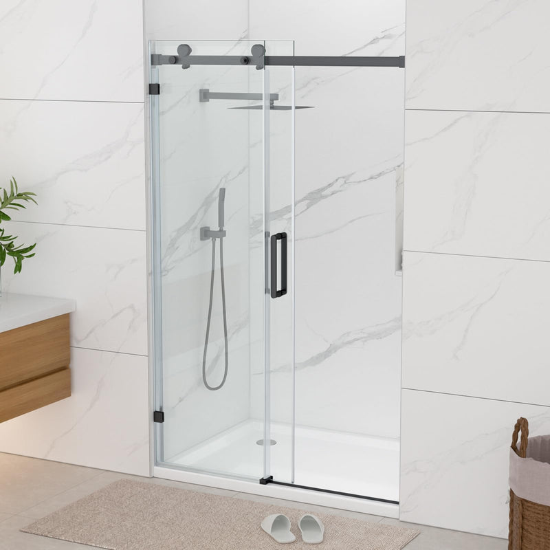 43–48 in. × 76 in. Frameless Sliding Shower Door in Matte Black | DC-SD263881