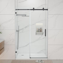 Dcolora DC-SD263881 matte black frameless sliding shower door — alternate installed view