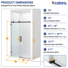 Dcolora DC-SD263881 matte black frameless sliding shower door — opening dimensions