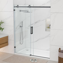 Dcolora DC-SD263884 matte black frameless sliding shower door — alternate installed view