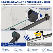 Dcolora DC-SD263884 matte black frameless sliding shower door — wall fitting detail