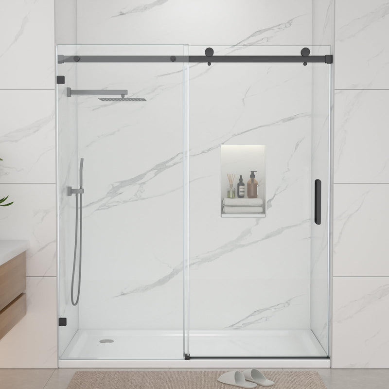 61–66 in. × 76 in. Frameless Sliding Shower Door in Matte Black | DC-SD263889