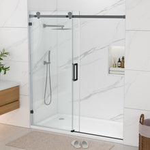 Dcolora DC-SD263889 matte black frameless sliding shower door — alternate installed view