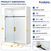Dcolora DC-SD263889 matte black frameless sliding shower door — opening dimensions