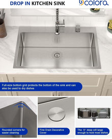 Dcolora 33x22x9 Inch Stainless Steel Drop-In / Topmount Kitchen Sink | DC-T7751 — image 5