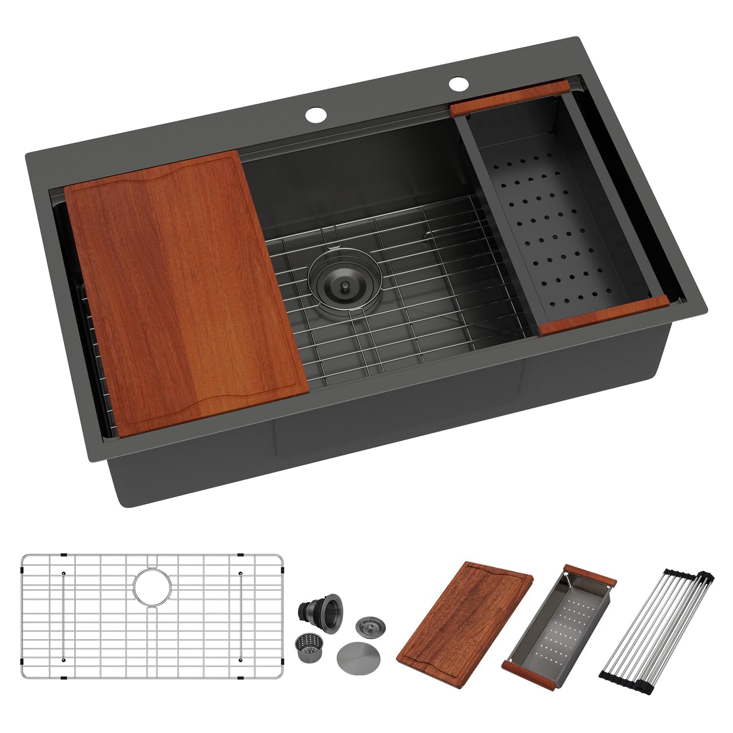 Dcolora 36"x22" Gunmetal Black Drop-In / Topmount Kitchen Sink | DC-T8864 — image 1